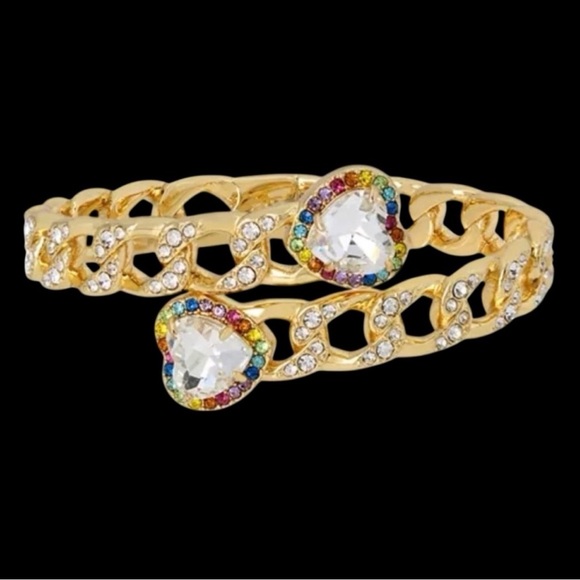 Authentic Kurt Geiger London Rainbow Crystal Heart Chain Bypass Bangle NWT - Picture 14 of 14